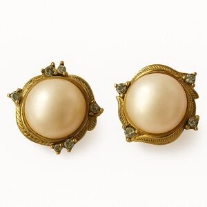Gold and Faux Pearl Statement Clip-On Earrings